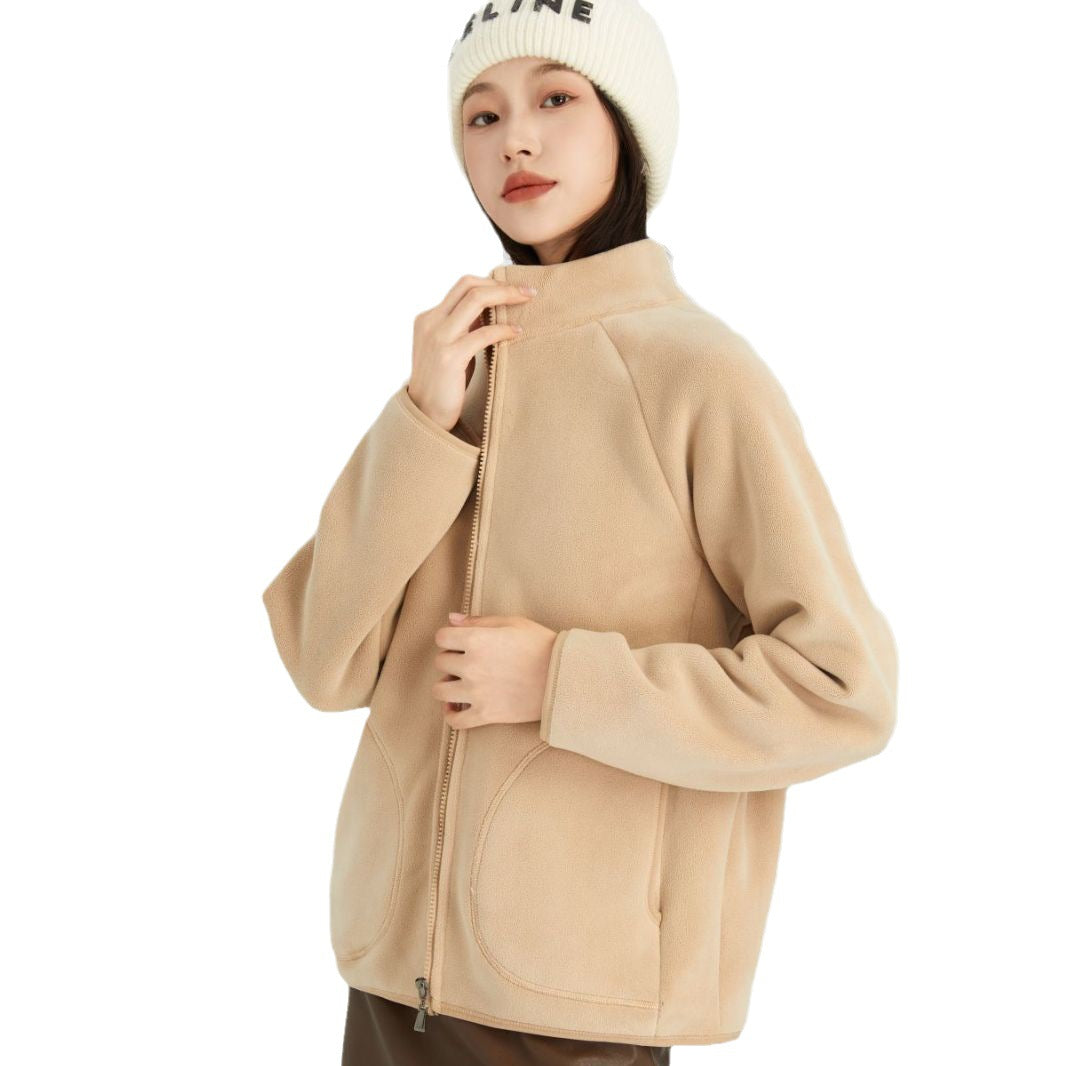 Cozy Lambswool Stand Collar Short Cardigan Jacket