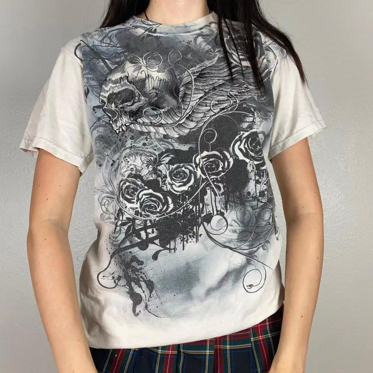 Loose-Fit Short Sleeve Top with Unique Print – Street Fashion Tee