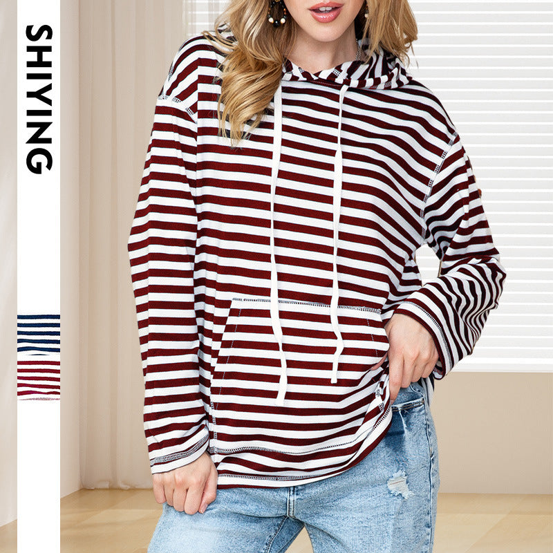 Women's Striped Casual Hooded Pullover Sweater