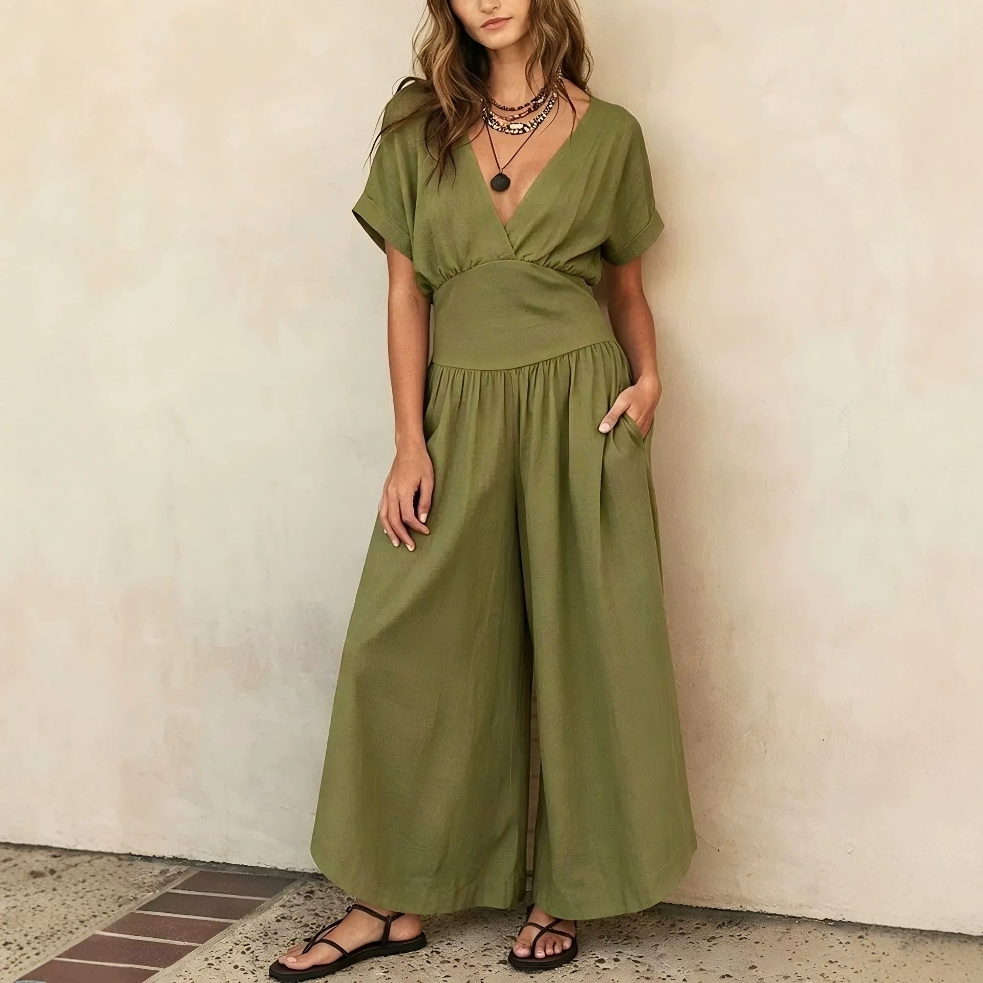 V-neck Casual Chic Womens Jumpsuit