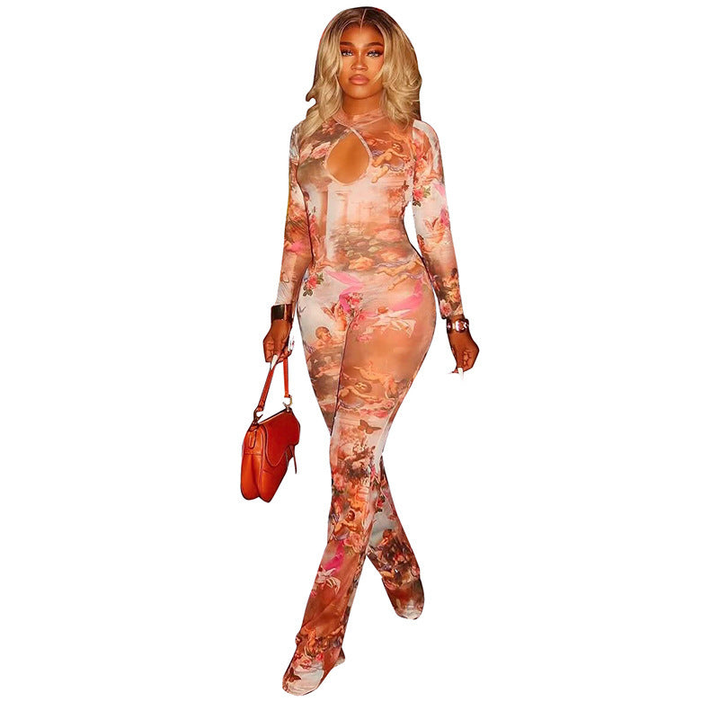Women's Sexy Cutout Form-Fitting Long Sleeve Jumpsuit