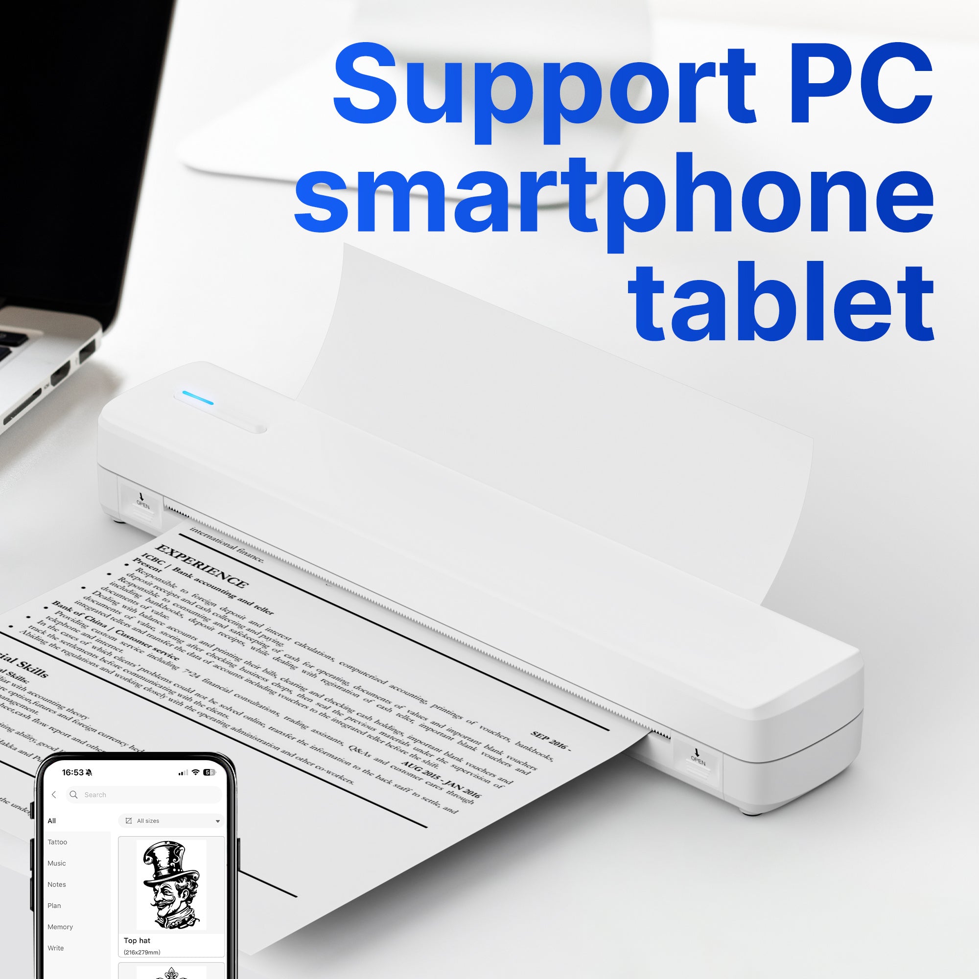 Portable Printer Wireless For Travel, Thermal Printer Inkless, Small Compact Printer Support Folding Paper/rolling/tattoo paper, Work With Laptop Phone And Pad