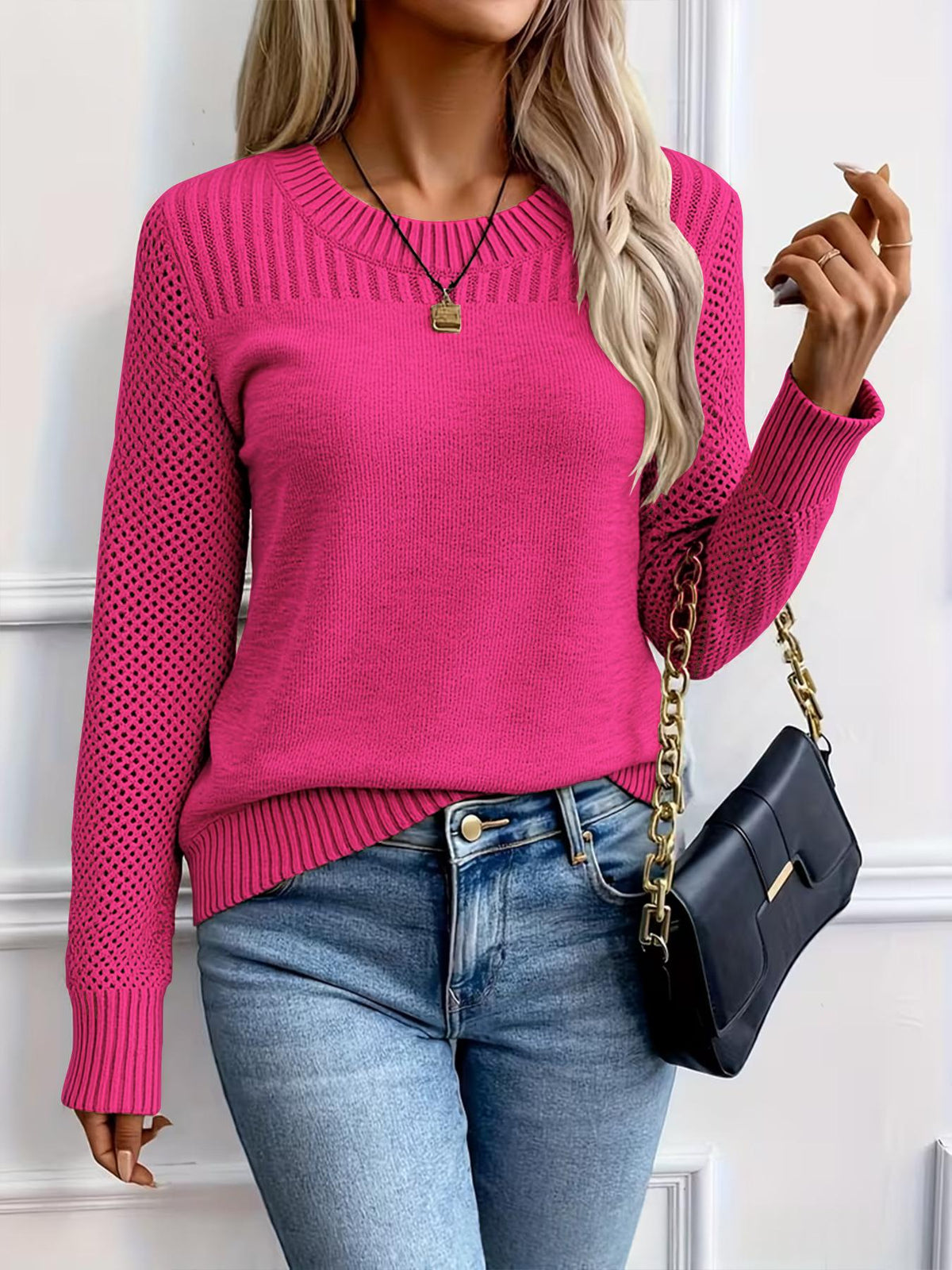 Womens Fashionable Crew-neck Sweater for Spring and Autumn