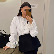 Stand Collar Diamond Lace Ruffled Shirt