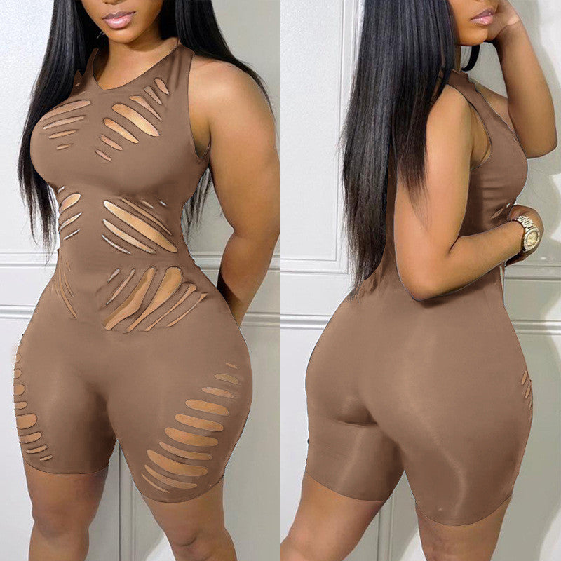 Women's Hollow Sleeveless Tight Romper Jumpsuit