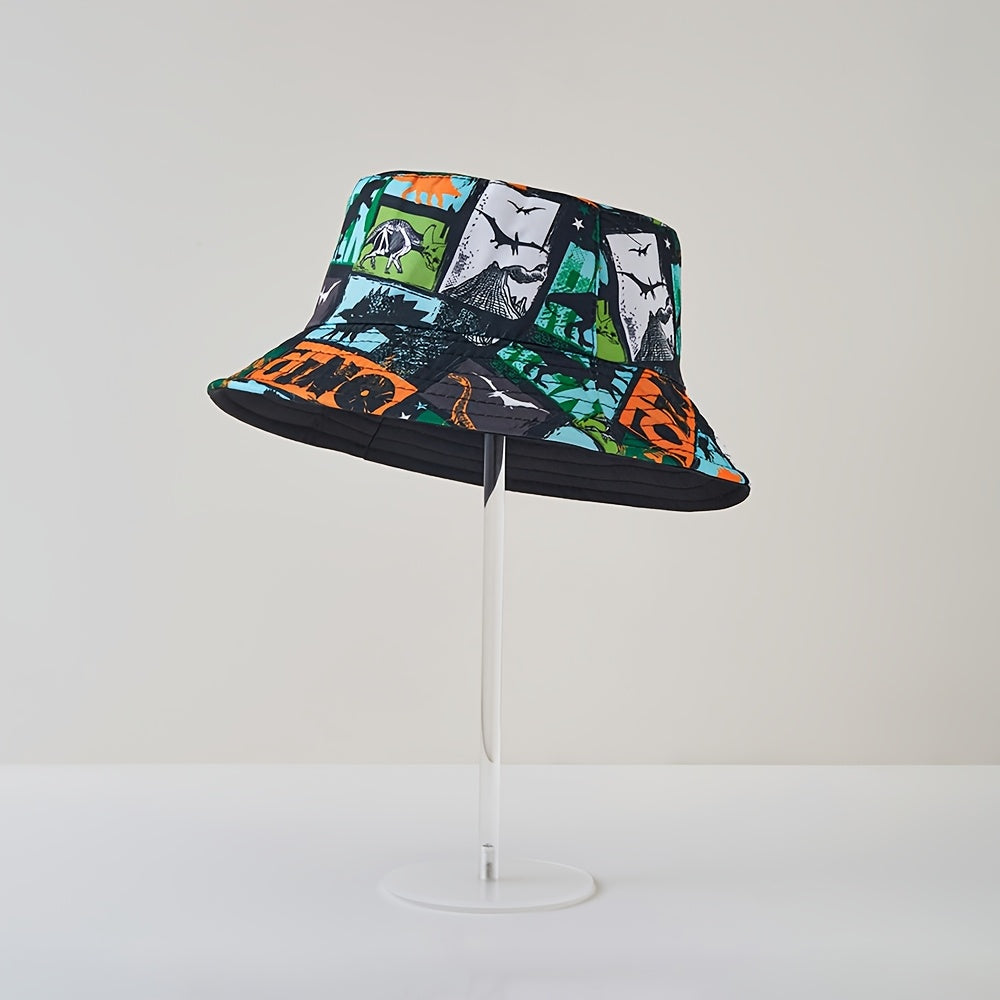 Unisex Kids Bucket Hat with Dinosaur Cartoon Print – Sun Protection