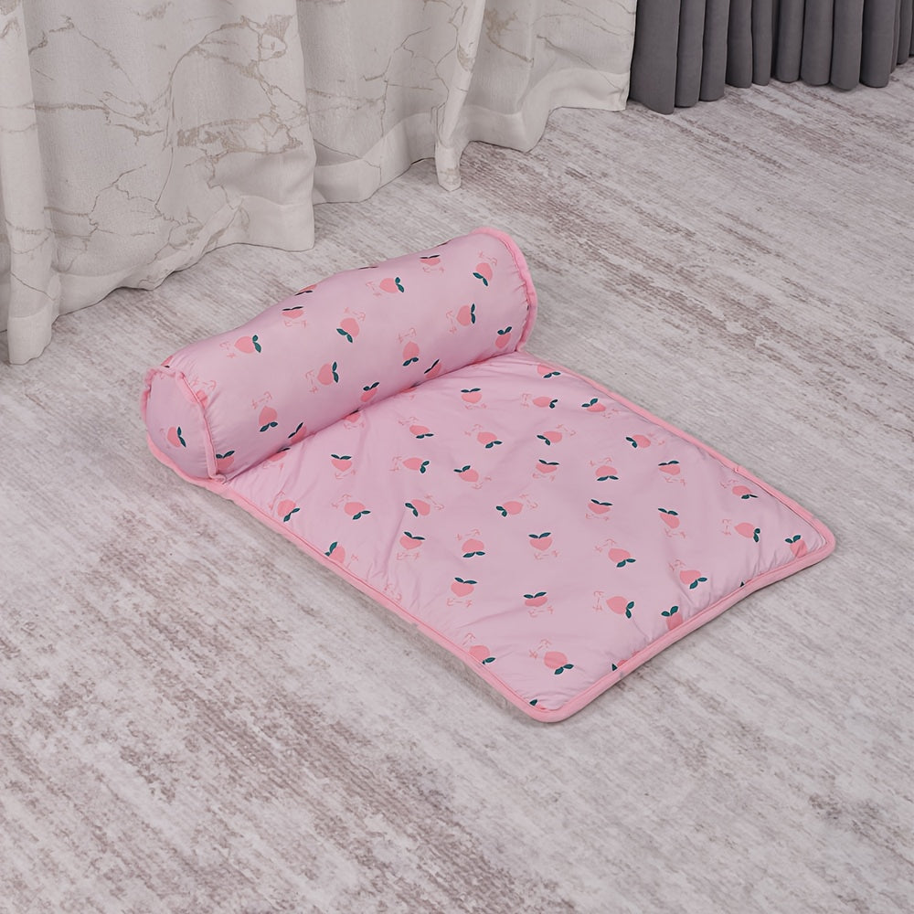 1Pc Upgraded Summer Pet Cooling Mat With Pillow, Breathable Washble Fold-Up Dog & Cat Chilling Pad For Small/Medium Large Indoor Outdoor Portible Bed