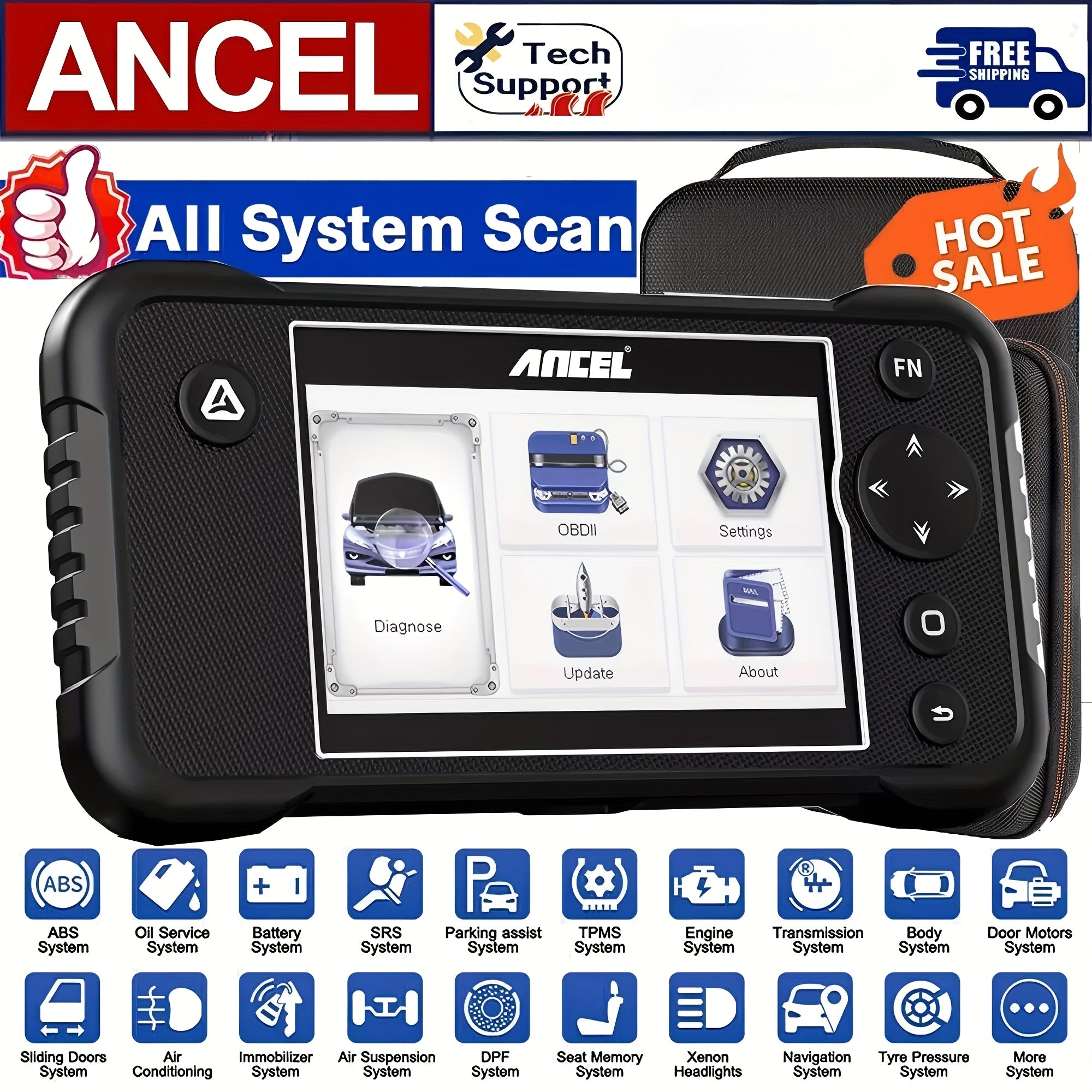 ANCEL FX3300 Elite Car Full OBD2 Scanner - Professional Full System Diagnostic Tool | Wireless Lifetime Free Upgrades | Check Engine Light Code Reader, ABS/SRS/SAS/TPMS/Fuel Pump/EVAP/TCM/BMS & Mor...