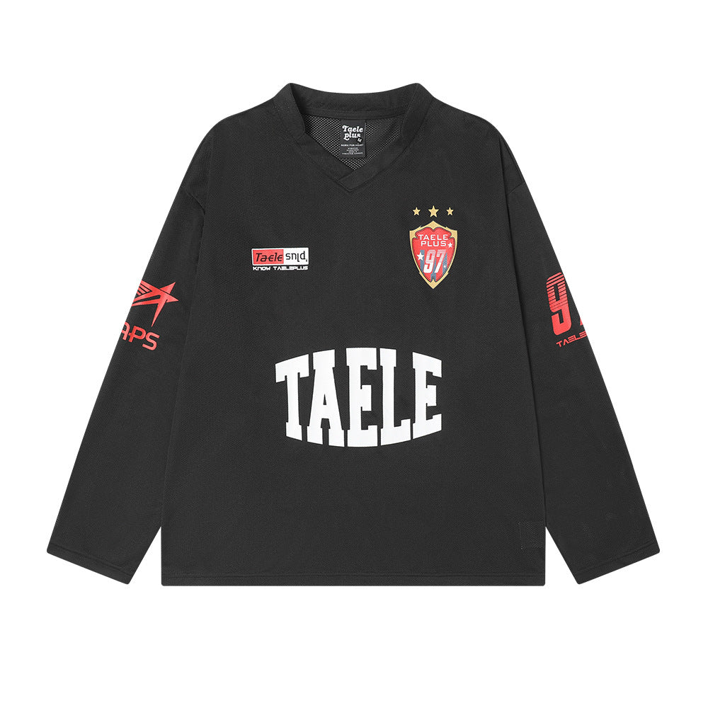 American Badge Letter Long Sleeve T-shirt Sports Loose Casual Top