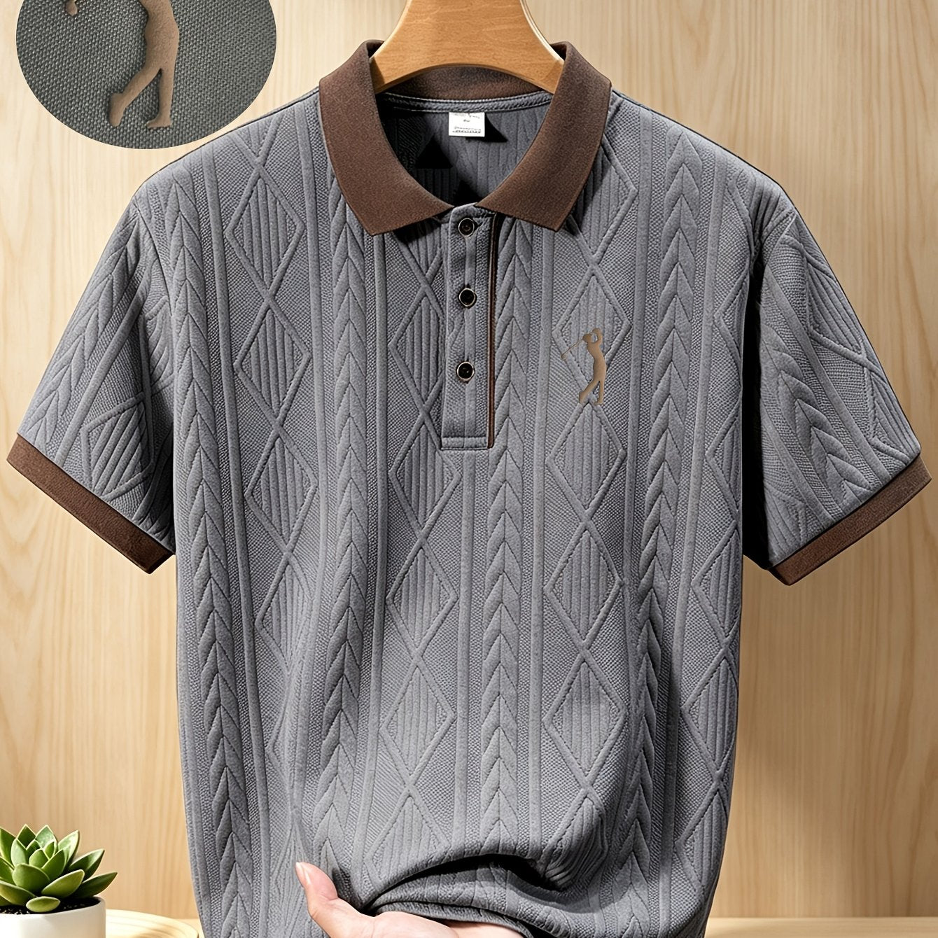 Men's Short Sleeve Golf Polo Shirt with Frosted 3D Pattern