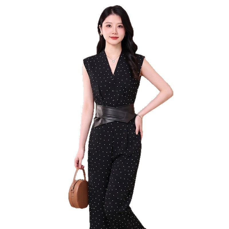Chic Black V-Neck Sleeveless High-Waist Summer Jumpsuit