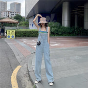 Plus Size High Waist Wide Leg Denim Suspender Pants