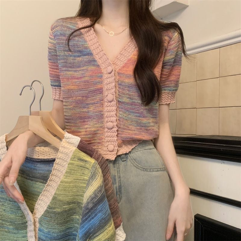 V-neck Knitted Thin Slim Fit Outer Sweater