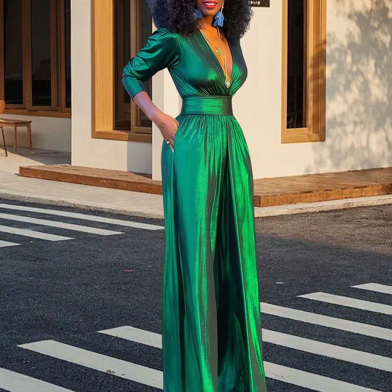 Womens Sexy V-Neck High-Stretch Jumpsuit