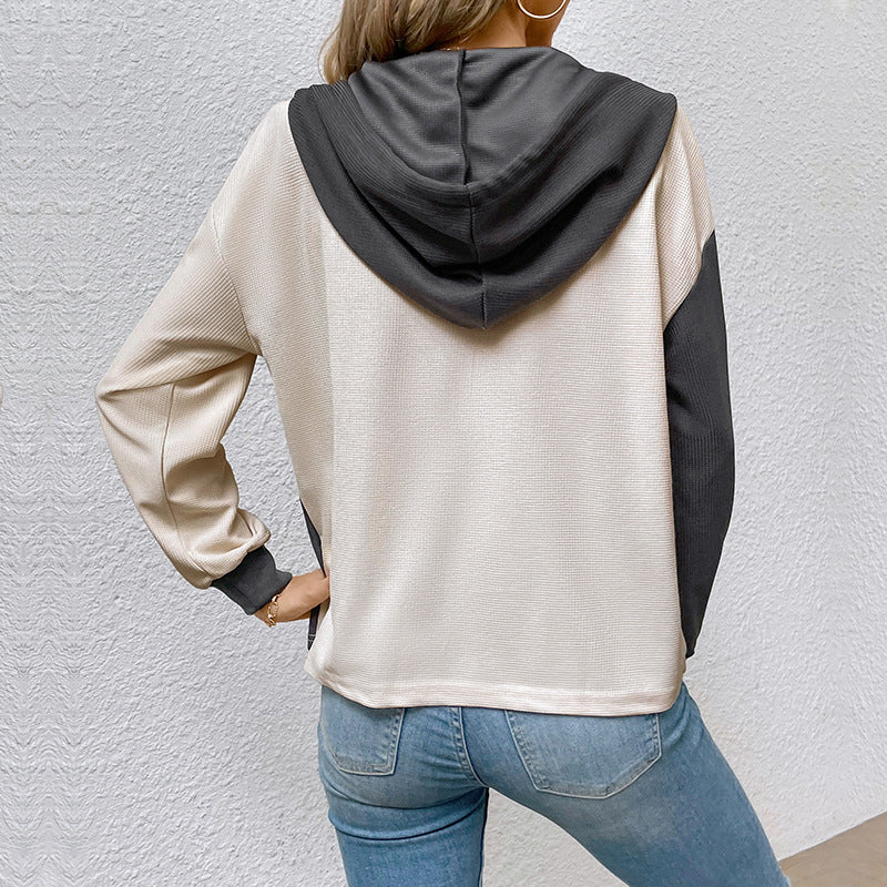 Chic Colorblock Hooded Pullover Sweater for Women