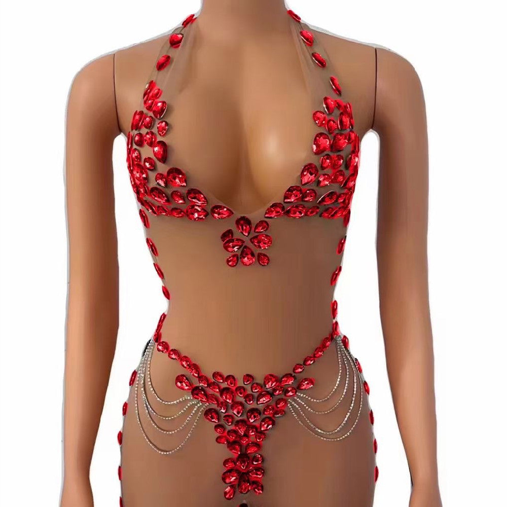 Women's Fashionable See-through Rhinestone Dress