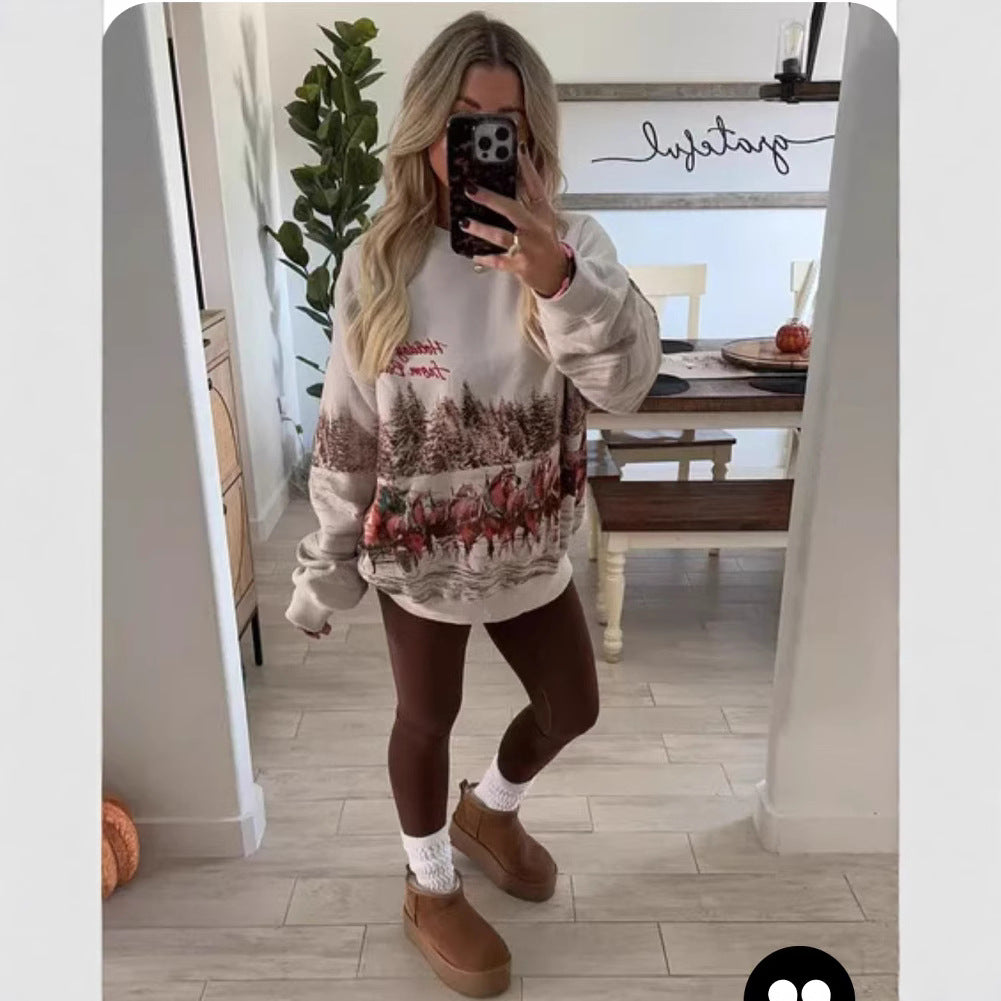 Women's Casual Round Neck Long Sleeve Pullover Sweatshirt