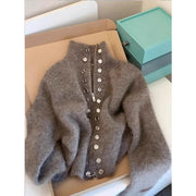 Gray Heavy-duty Double-breasted Stand-collar Sweater Coat