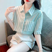 Summer Temperament Polo Collar Slim-fit Long Sleeve Chiffon Shirt