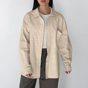 Retro Khaki Corduroy Shirt For Women