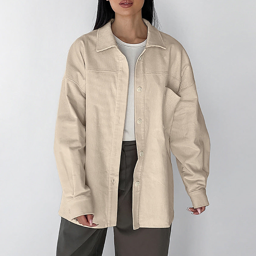 Retro Khaki Corduroy Shirt For Women
