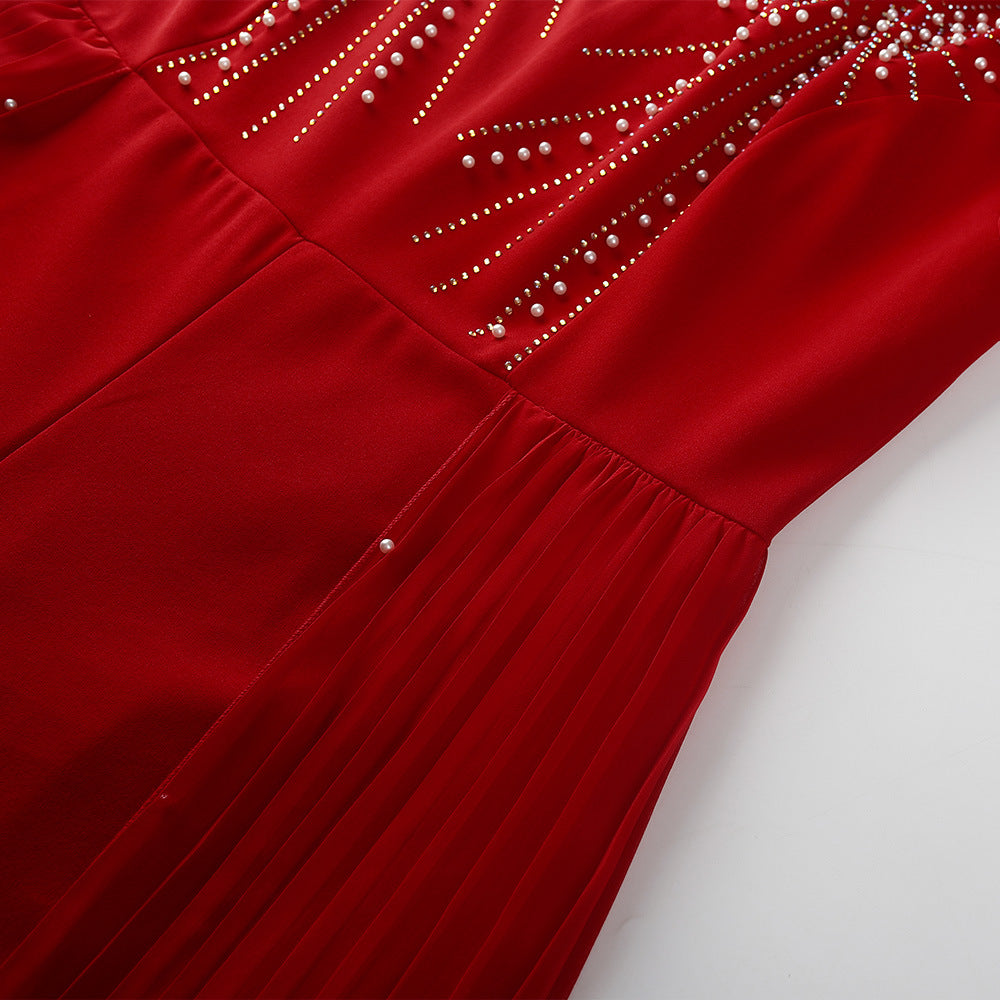 Elegant Rhinestone False Two-Piece Belted Dress