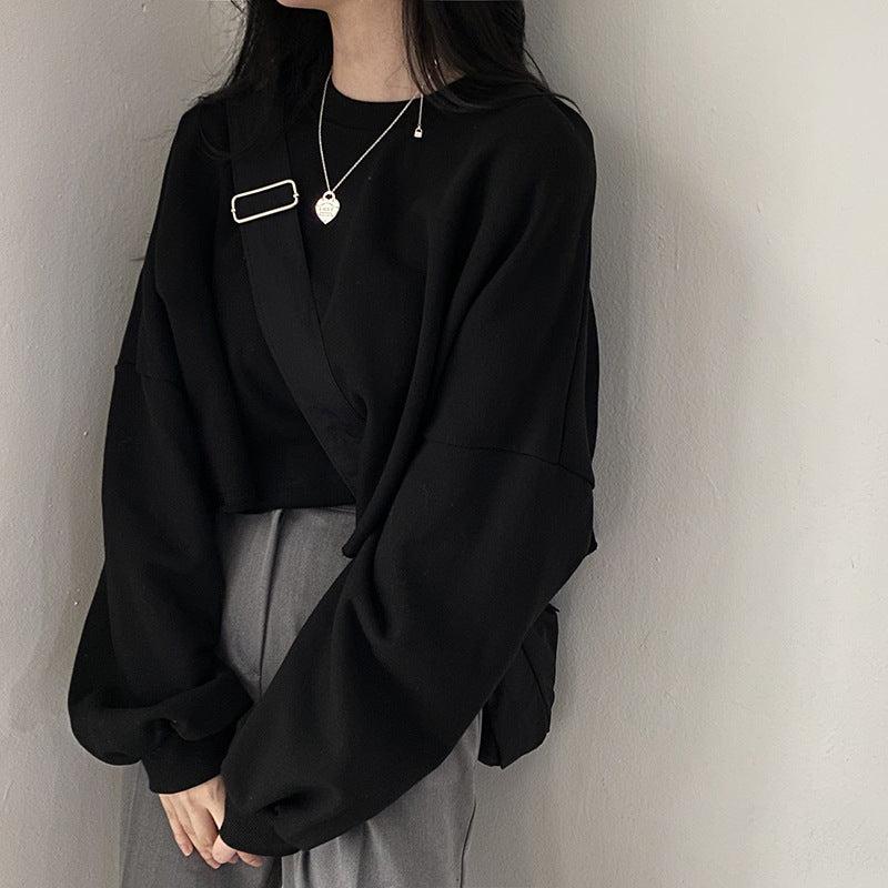 Cozy Cropped Round Neck Women's Pullover Top