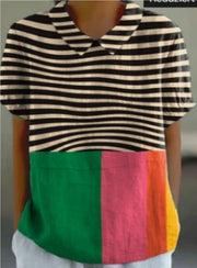 Printed Loose Casual Women's Lapel T-shirt