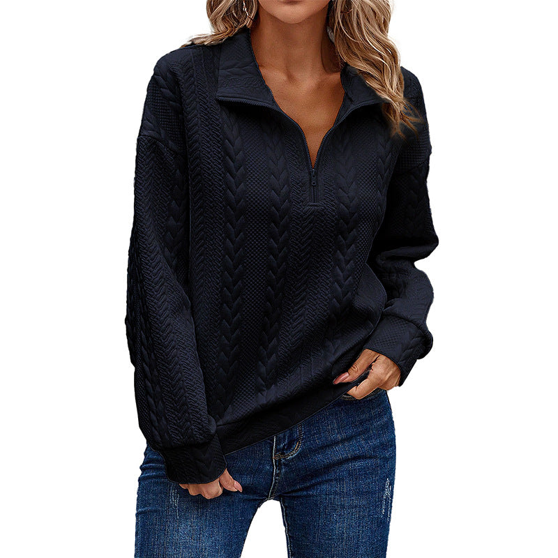 Chic Zip-Up Lapel Pullover Sweater