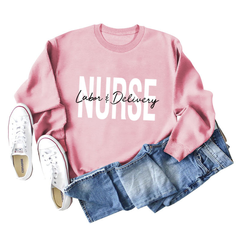 Plus Size Letter Print Long Sleeve Round Neck Casual Sweater