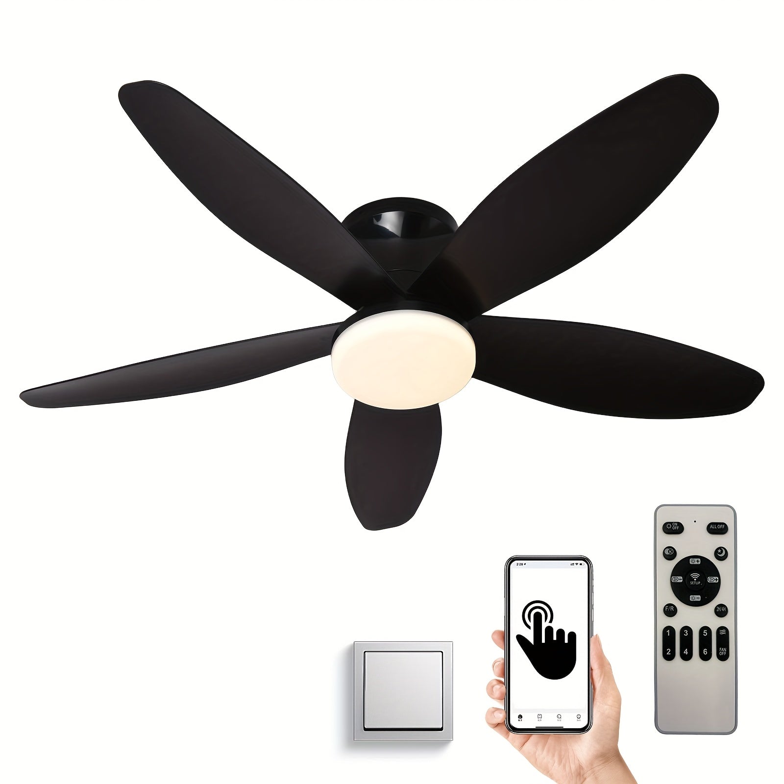 36-Inch Low Profile Ceiling Fan with LED Light and Remote - Black