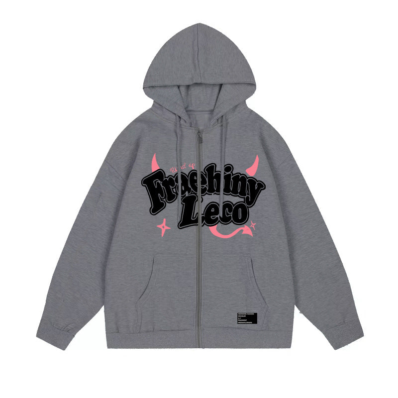 Women's Printed Zip-Up Hooded Cardigan Sweater Coat