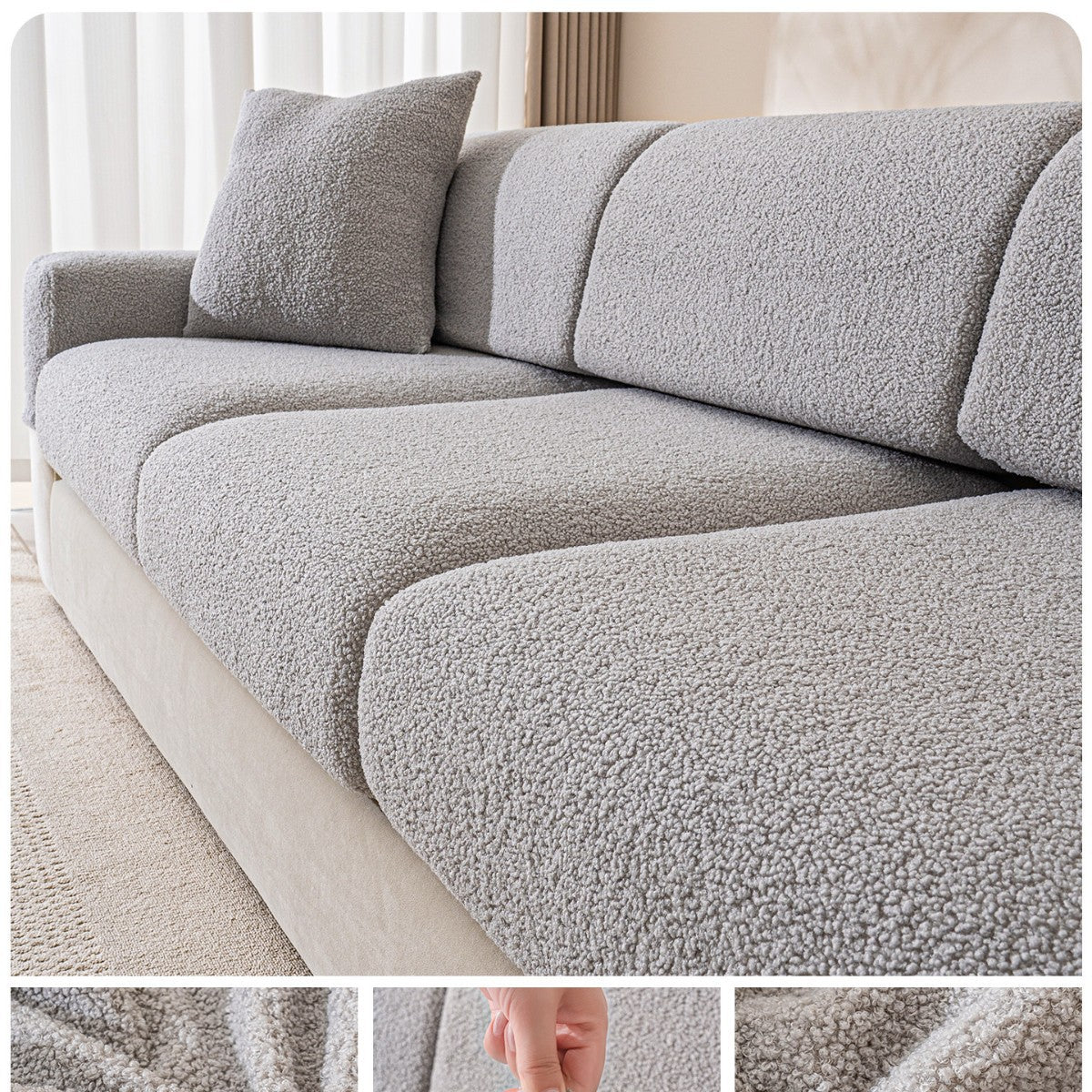 Stretchy Sofa Cover for 3-Seat Sofas - Creamy Solid Color