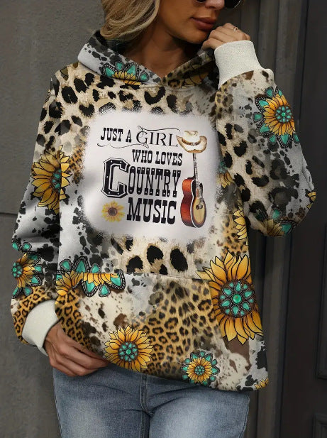 Printed Drawstring Hooded Sweatshirt