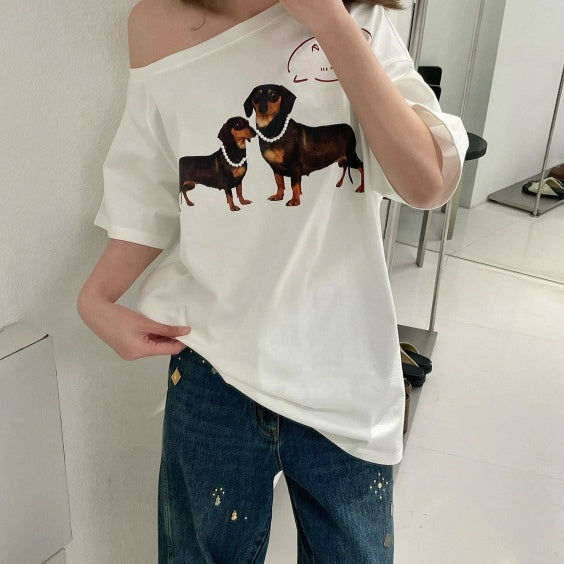 Off-Shoulder Short-Sleeve T-Shirt – Sweet & Spicy Print