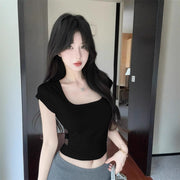 Backless Lace Slim Fit Short Sleeve Top – Sexy Summer White/Black