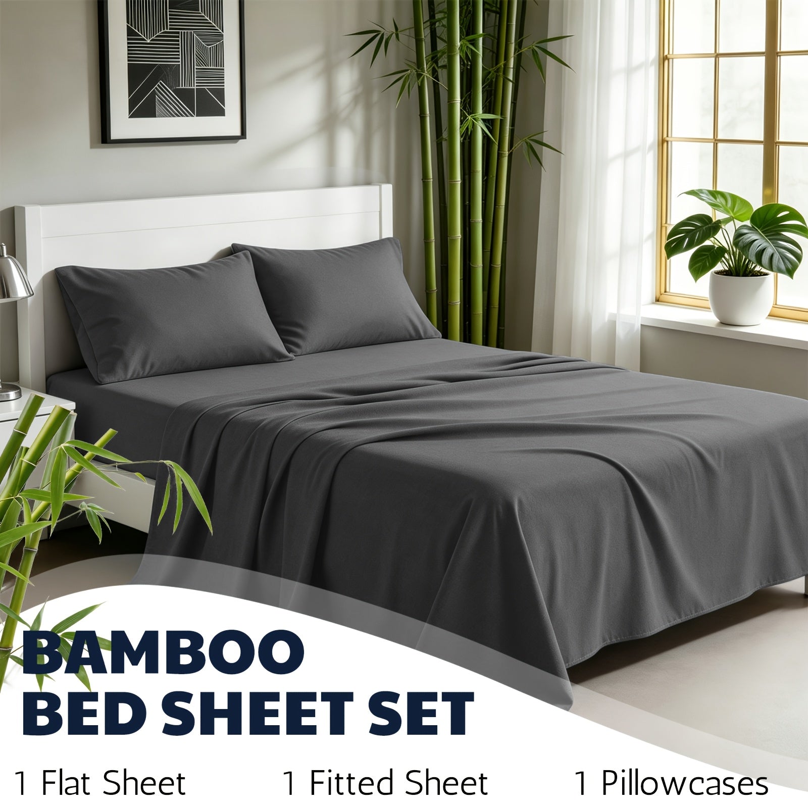 Cooling Bamboo Fiber Sheet Set – 16‑Inch Extra‑Deep Pocket, Twin to King Sizes
