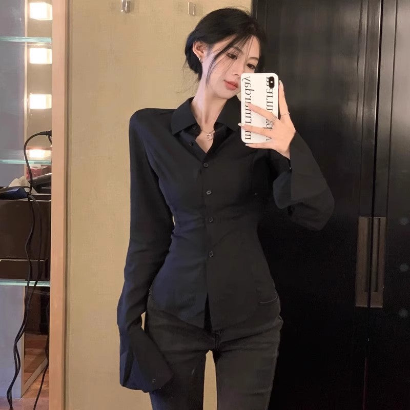 Niche White Long-sleeved Shirt With Inner Design