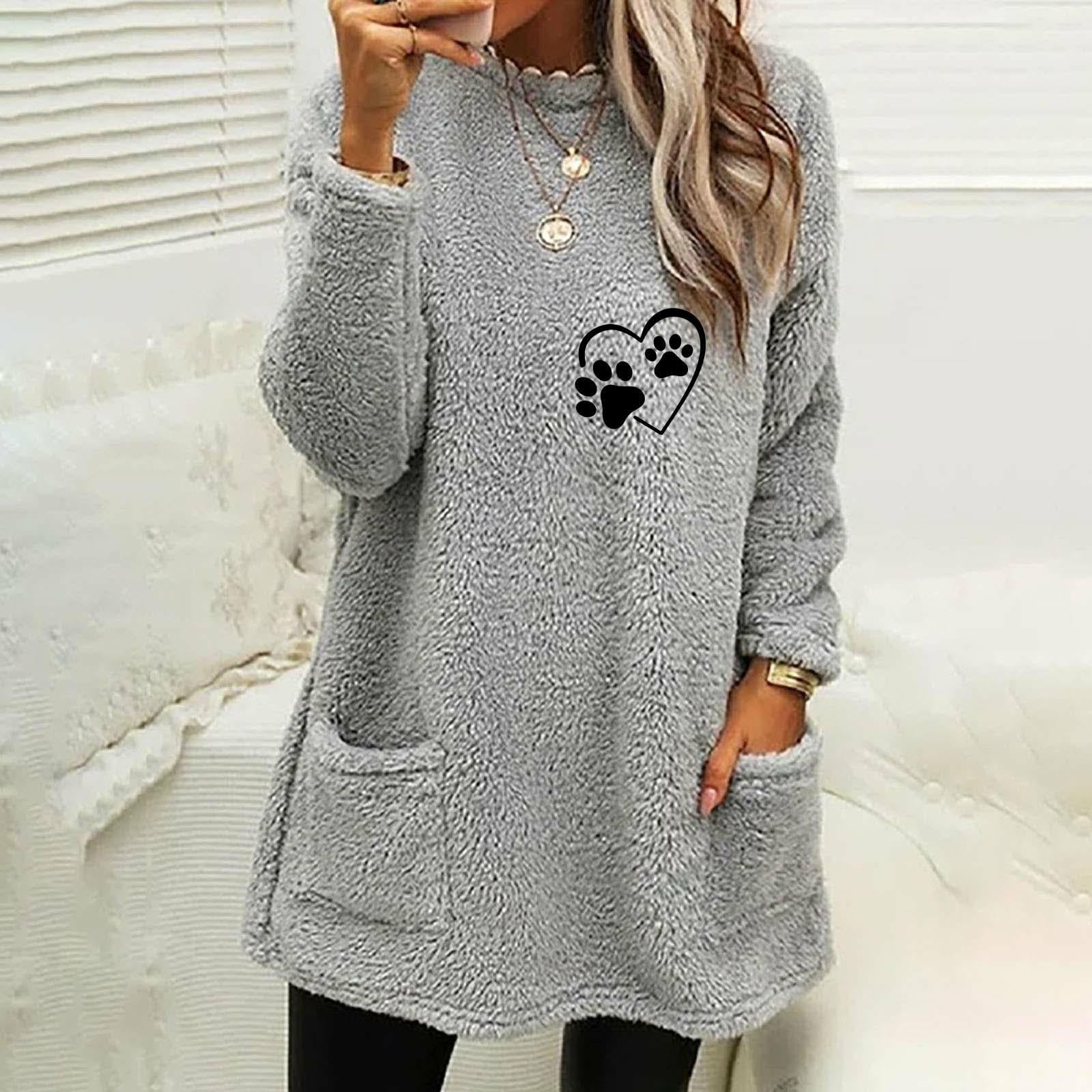 Cozy Velvet Love Print Sweatshirt for Women