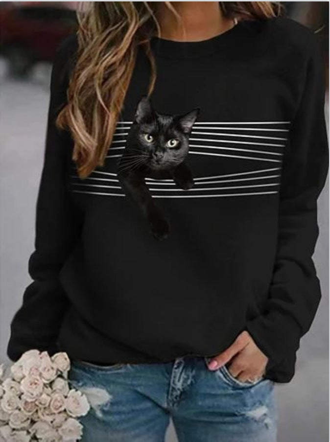 Women's 3D Print Loose Casual Round-Neck Autumn Sweater