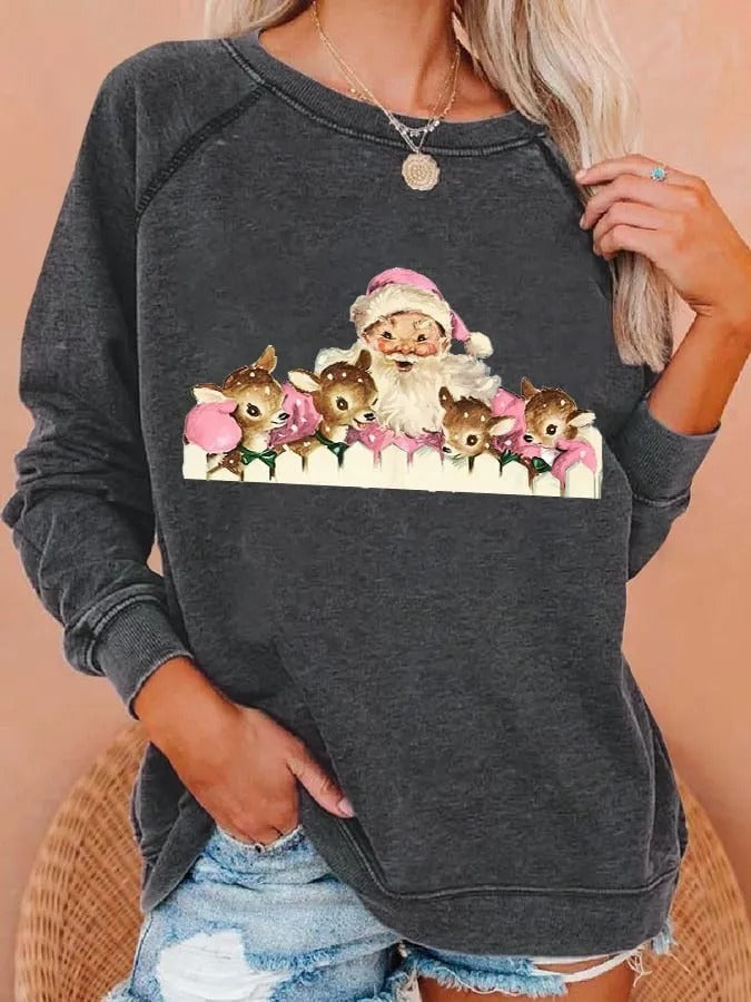 Women's 3D Print Long Sleeve Casual Pullover Sweater
