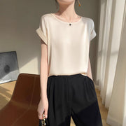 Slim Fit Short‑Sleeve Crew Neck T‑Shirt – Satin‑Finish Silk Look