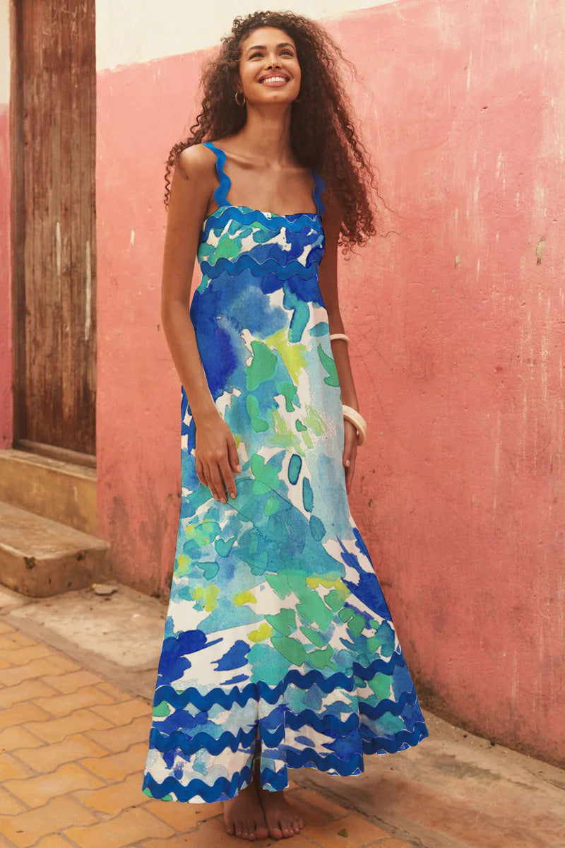 Floral-print Ruffled-strap A-line Dress