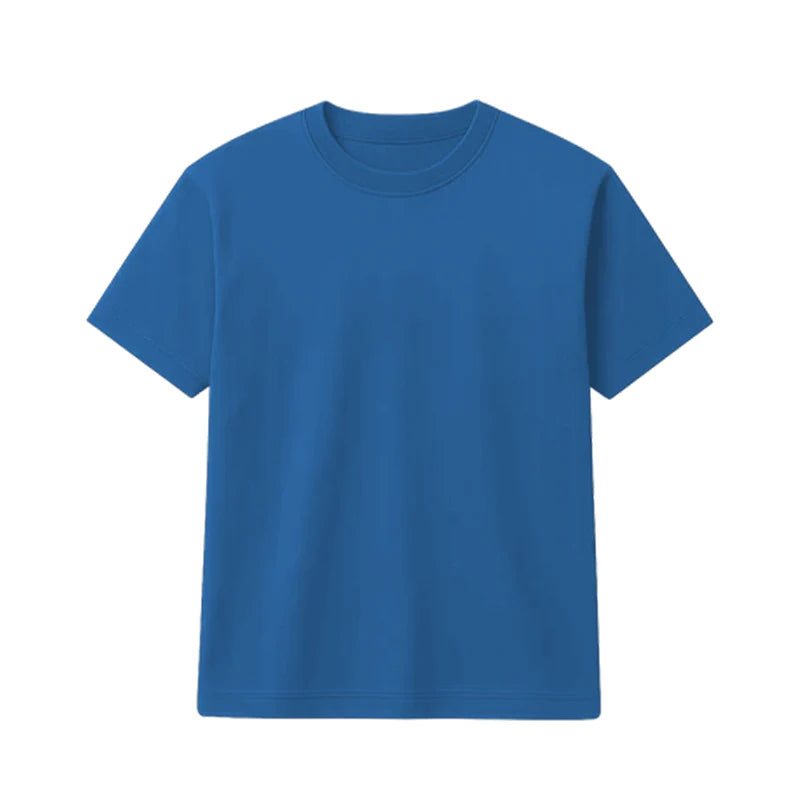 Custom Summer Team Tee – Loose Fit, Short Sleeve, Blue Cartoon Design