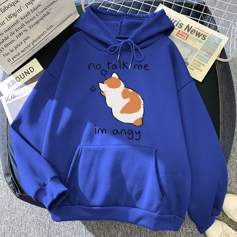 Cute Angry Cat Print Women's Streetwear Hoodie