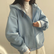 Plush Lined Zip-Up Hooded Sweatshirt Jacket