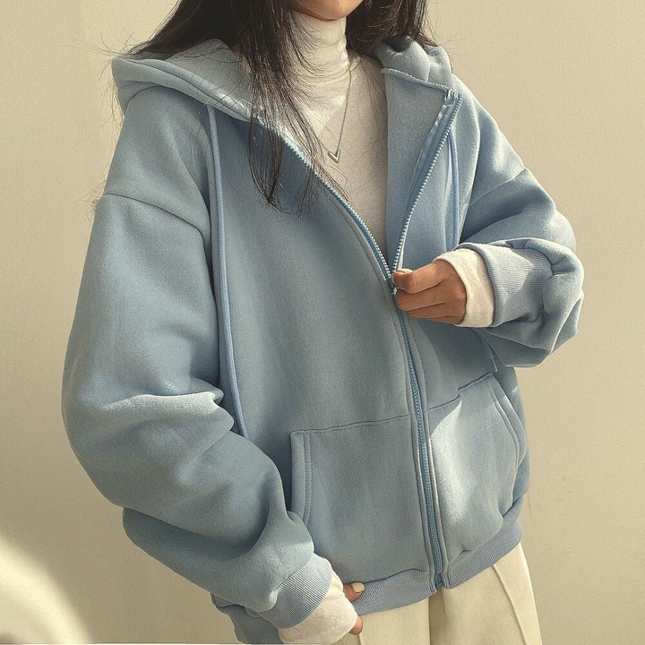 Plush Lined Zip-Up Hooded Sweatshirt Jacket