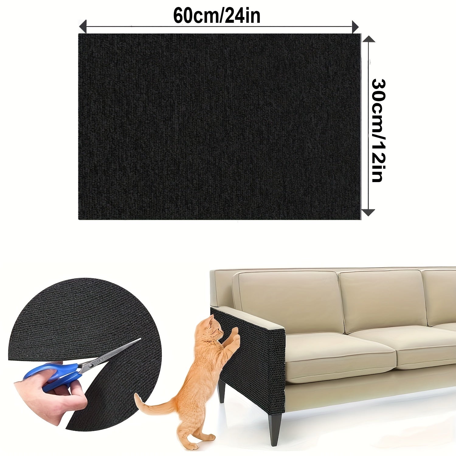 Grey Cat Scratching Mat Self-adhesive Cat Scratching Mat - Grey Furniture Protector For Couches, Doors & Cat Tree Shelves, 12 X 24in