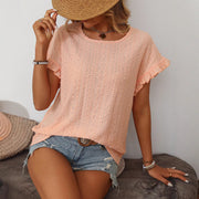 Sweet Petal Sleeve Short-Sleeve T-Shirt – Cozy Knit Top