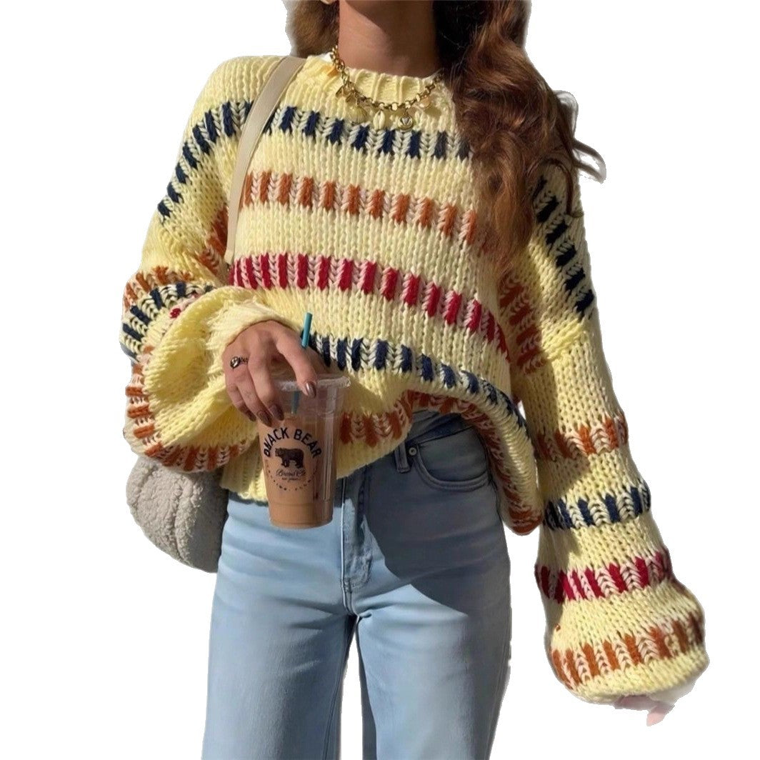 Casual Fashionable Retro Loose-fit Sweater with Batwing Sleeves